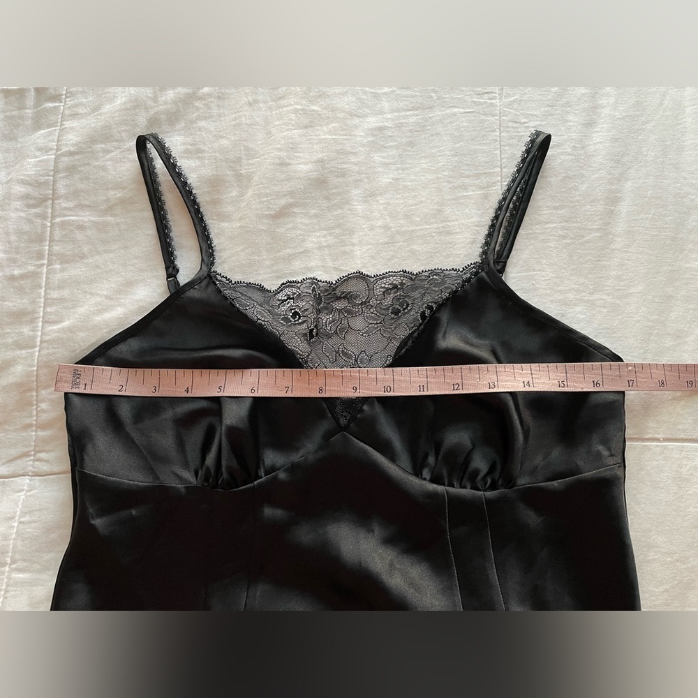 Vintage Black‎ Satin Lace Trim Babydoll Cami Small 6 Goth Classic Going Out Vamp - Picture 9 of 9